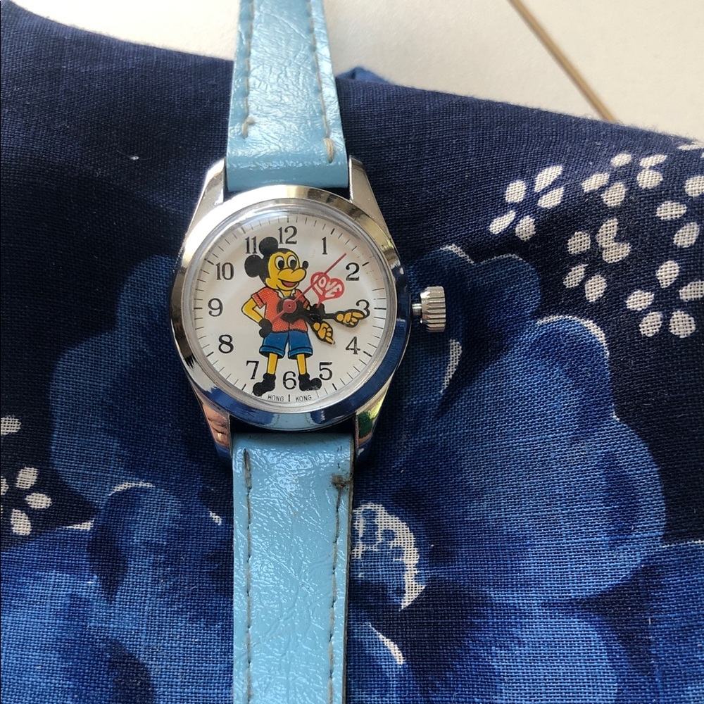 Blue Leather Strap Watch with Cartoon Dial